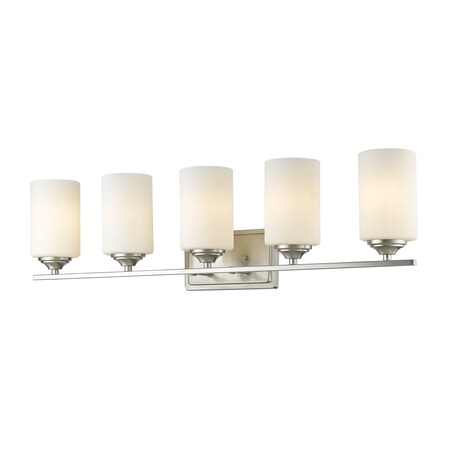 Bordeaux 5 Light Vanity, Brushed Nickel & Matte Opal